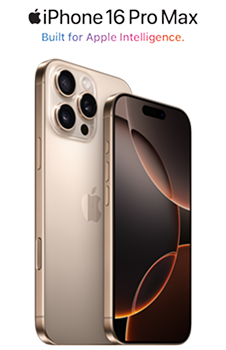 Apple iPhone 16 Pro Max in desert.  Built for Apple Intelligence.