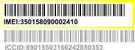 Barcode label with IMEI digits