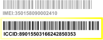 Barcode label with ICCID digits