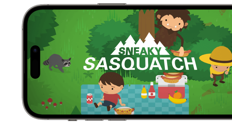 iPhone displaying Sneaky Sasquatch from Apple Arcade